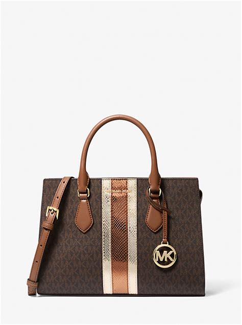 michael kors mira logo satchel|Sheila Medium Signature Logo and Metallic Satchel .